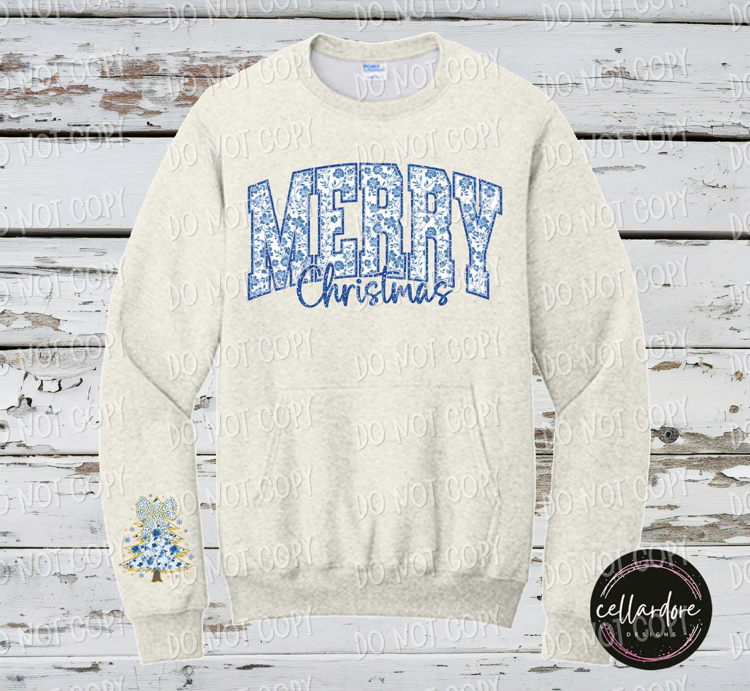 Merry Christmas Sweatshirt with Hoodie Pocket - Completed Apparel Item