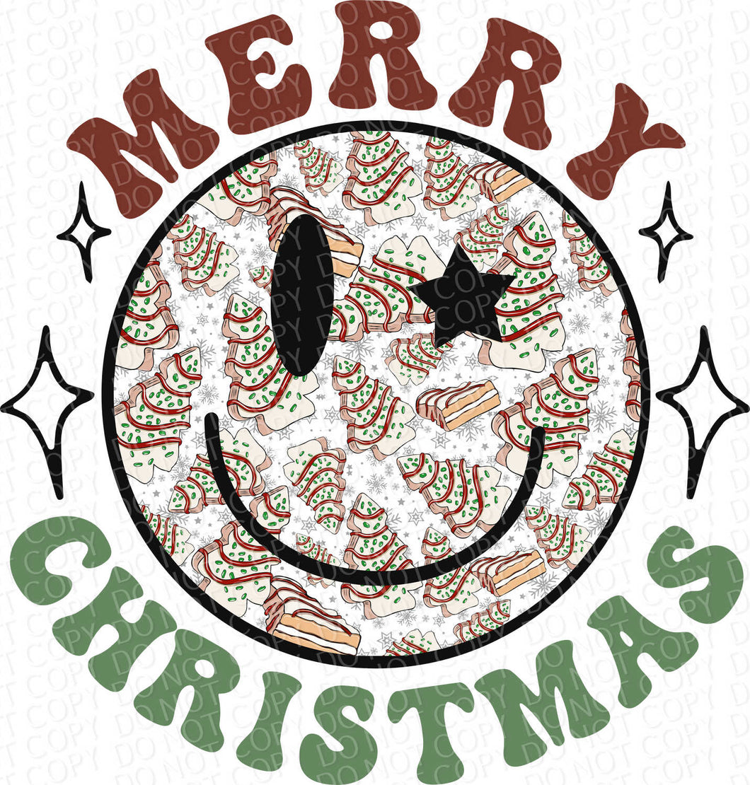 Merry Christmas Tree Cakes Smiley | DTF Ready to Press or Sublimation Transfer