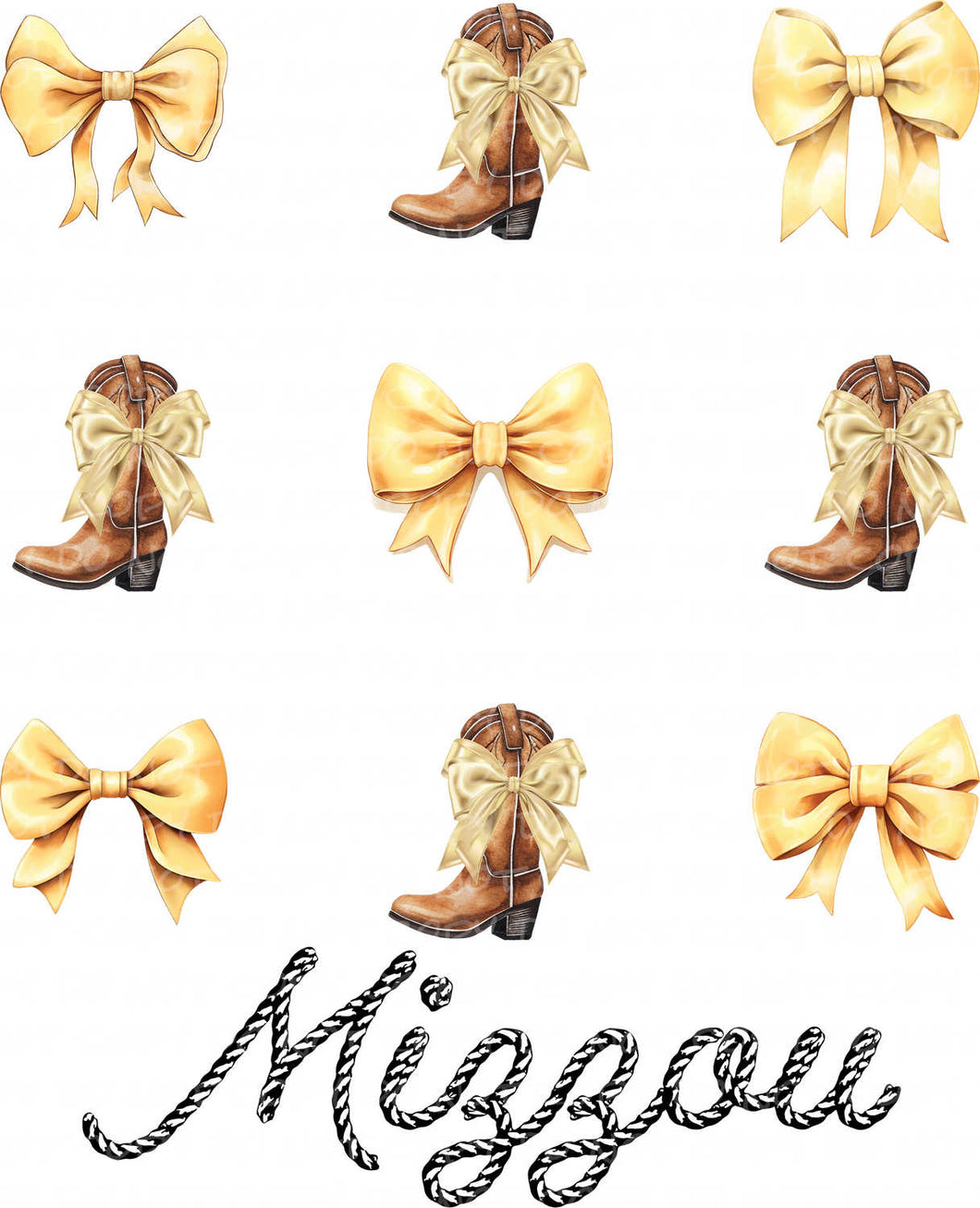 Mizzou Cowboy Boots and Bows Coquette | DTF Ready to Press or Sublimation Transfer