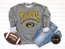 Load image into Gallery viewer, Columbia, MO Football Logo Sweatshirt Faux Embroidery (Adult) - Completed Apparel Item
