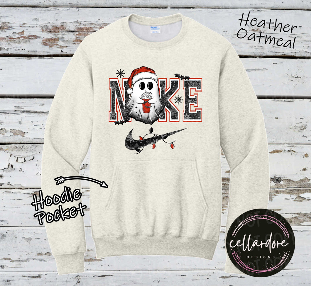 Christmas Ghostie Logo Hoodie Pocket Sweatshirt - Completed Apparel Item