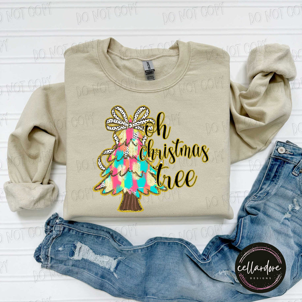 Oh Christmas Tree Painted Tree Sweatshirt - Completed Apparel Items