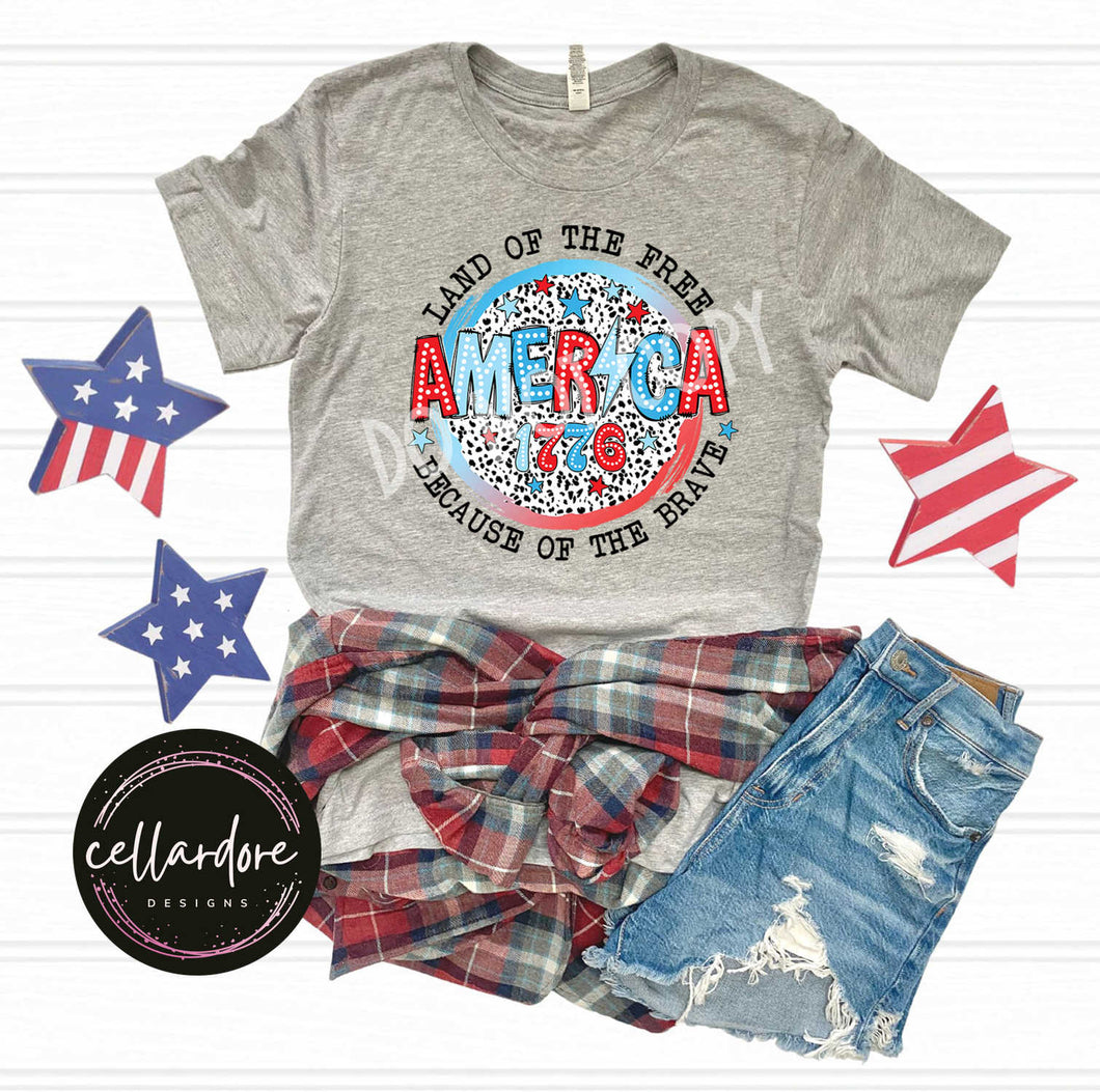 America 1776 Land of the Free Heather Grey Tee