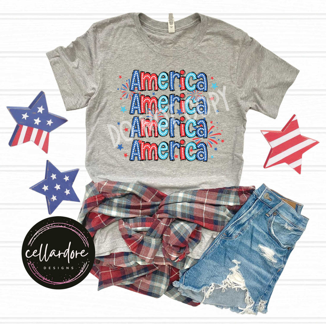 America Stacked Heather Grey Tee