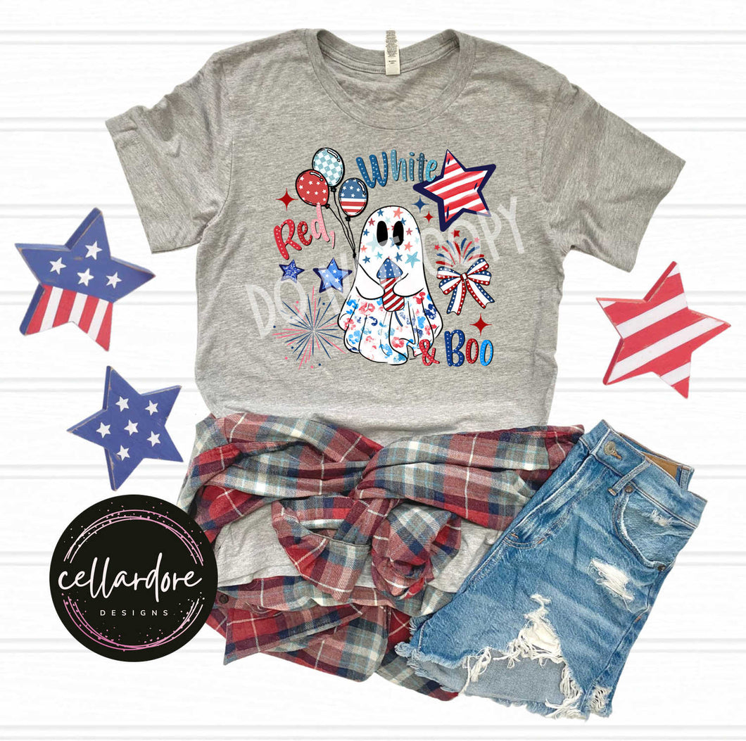 Red White and Boo Heather Grey Tee