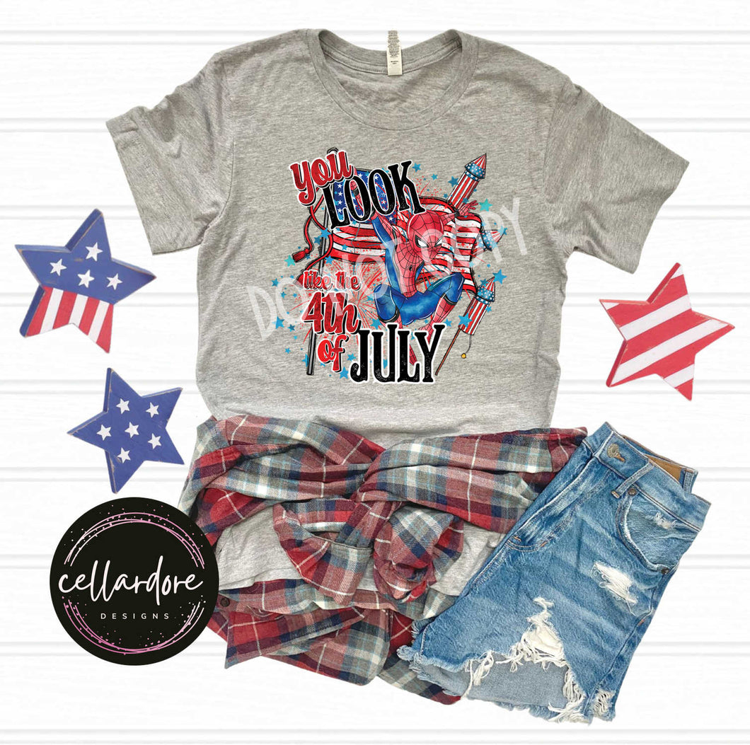 You Look Like the 4th of July (S P I D E R M A N) Heather Grey Tee