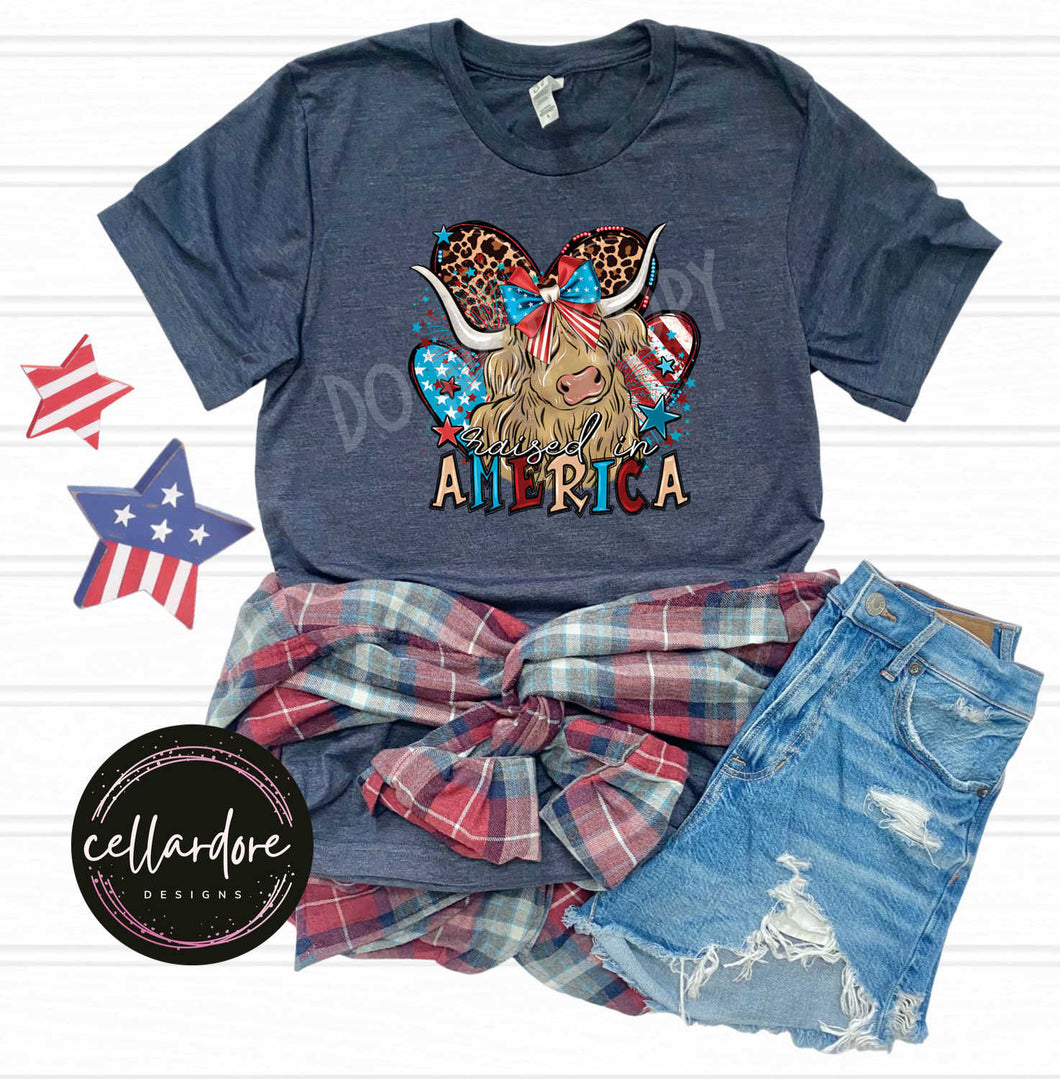 Raised in America Highland Cow Tee