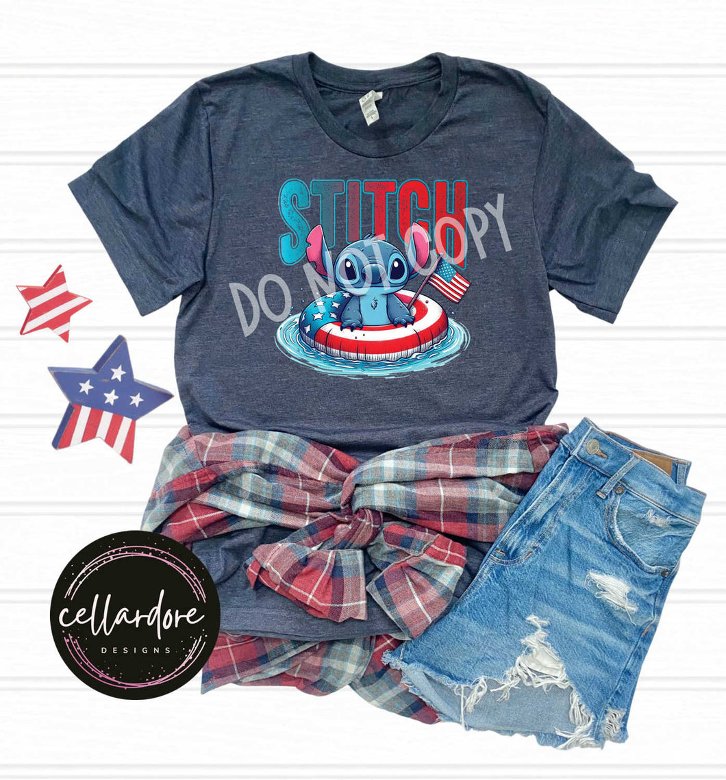 Patriotic Blue Animal Floatie Tee on Heather Navy