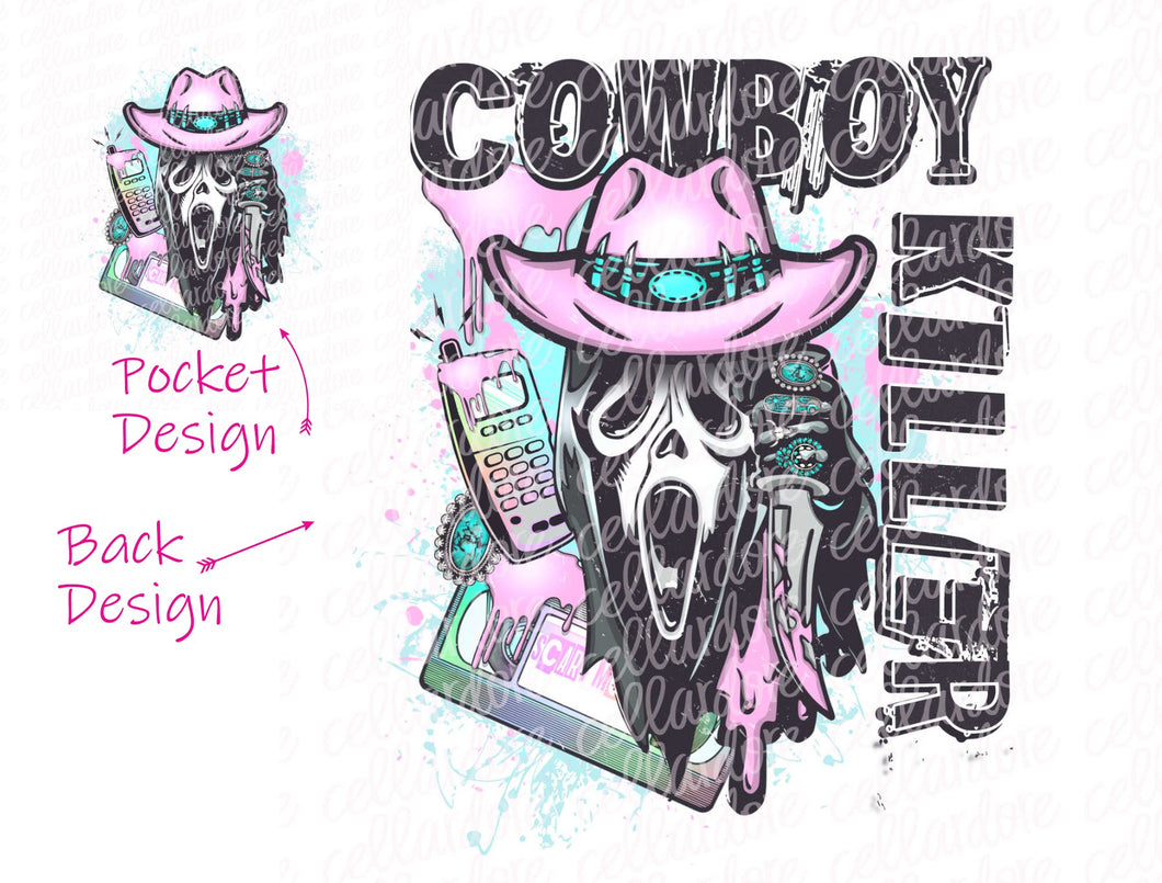 Cowboy Killer Pocket and Back Transfer Set - DTF Ready to Press or Sublimation Transfer