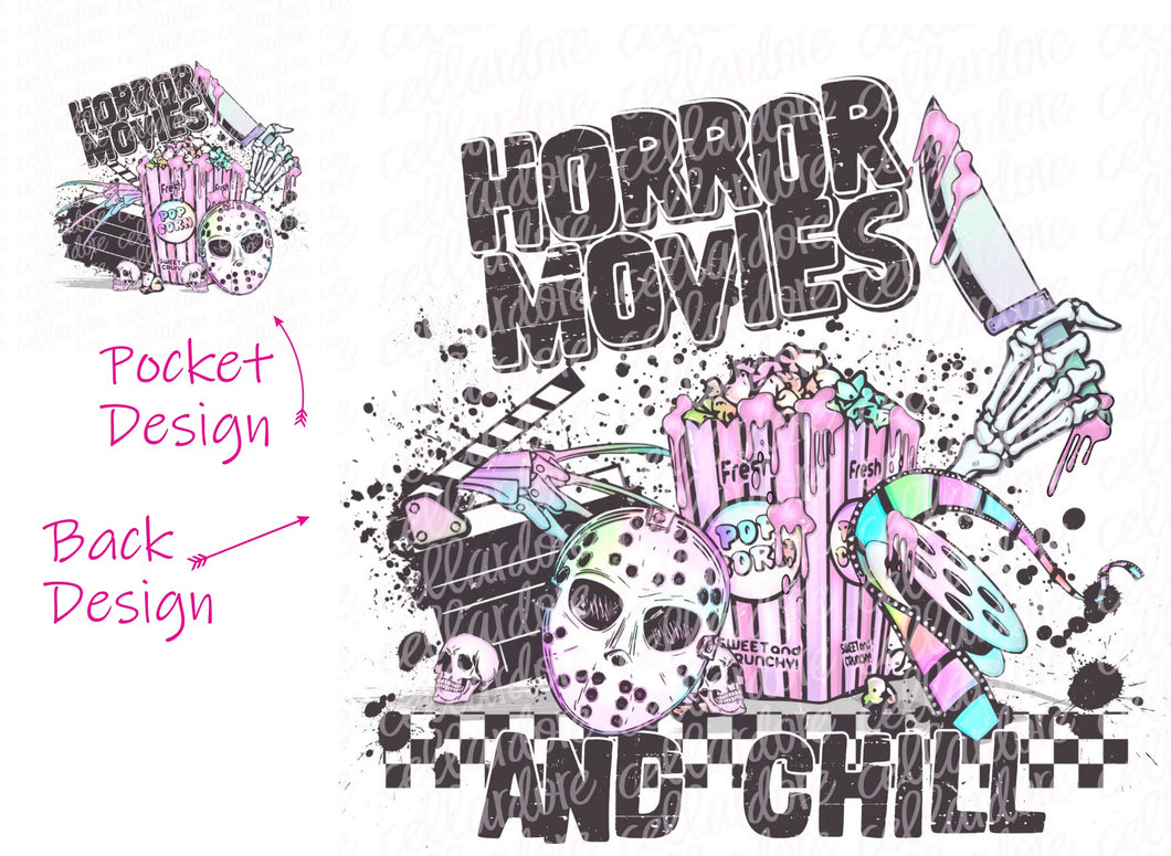 Horror_Movies_and_Chill - Pocket and Back Set | DTF Ready to Press or Sublimation Transfer