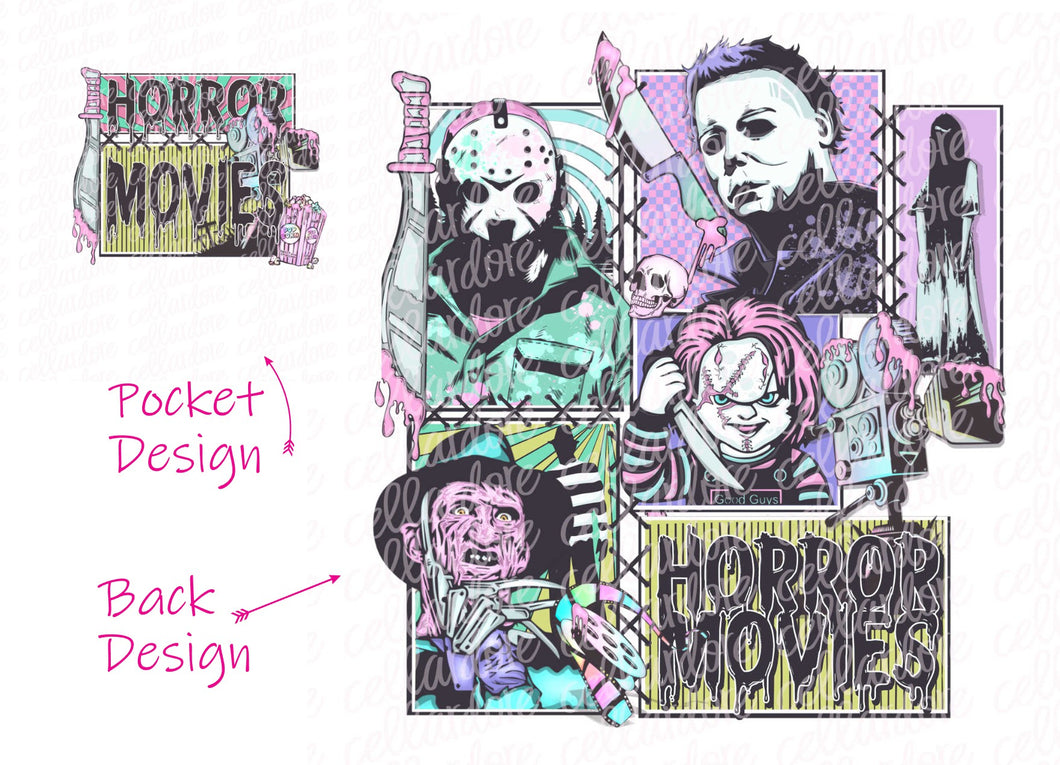 Horror Movies Pocket and Back Transfer Set - DTF Ready to Press or Sublimation Transfer