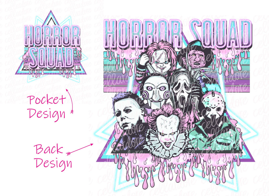 Horror Squad Pocket and Back Transfer Set - DTF Ready to Press or Sublimation Transfer