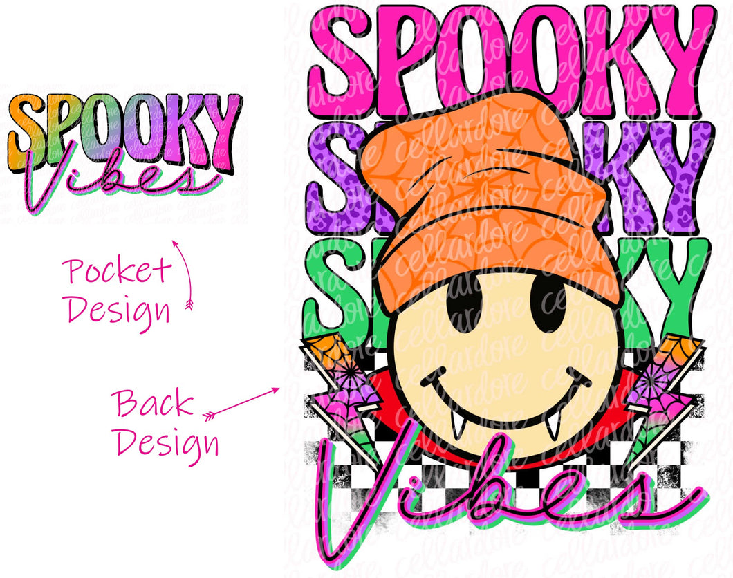 Spooky Vibes Smiley Face - Pocket and Back Set | DTF Ready to Press or Sublimation Transfer