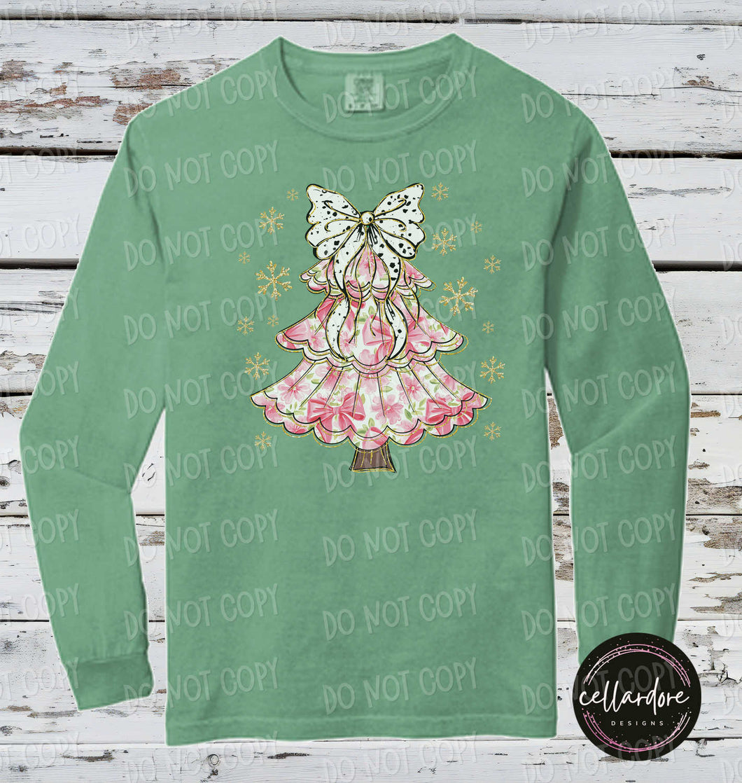 Preppy Pink Tree Long Sleeve Tee or Sweatshirt - Completed Apparel Item