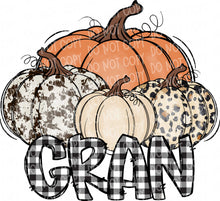 Load image into Gallery viewer, Pumpkin Mom/Momma/Mama/Mimi/Nana/Gran/Granny/Grammy/Gigi/Mawmaw/Grandma | DTF Ready to Press or Sublimation Transfer
