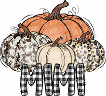 Load image into Gallery viewer, Pumpkin Mom/Momma/Mama/Mimi/Nana/Gran/Granny/Grammy/Gigi/Mawmaw/Grandma | DTF Ready to Press or Sublimation Transfer
