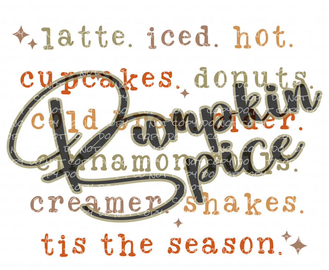 Pumpkin Spice Words | DTF Ready to Press or Sublimation Transfer