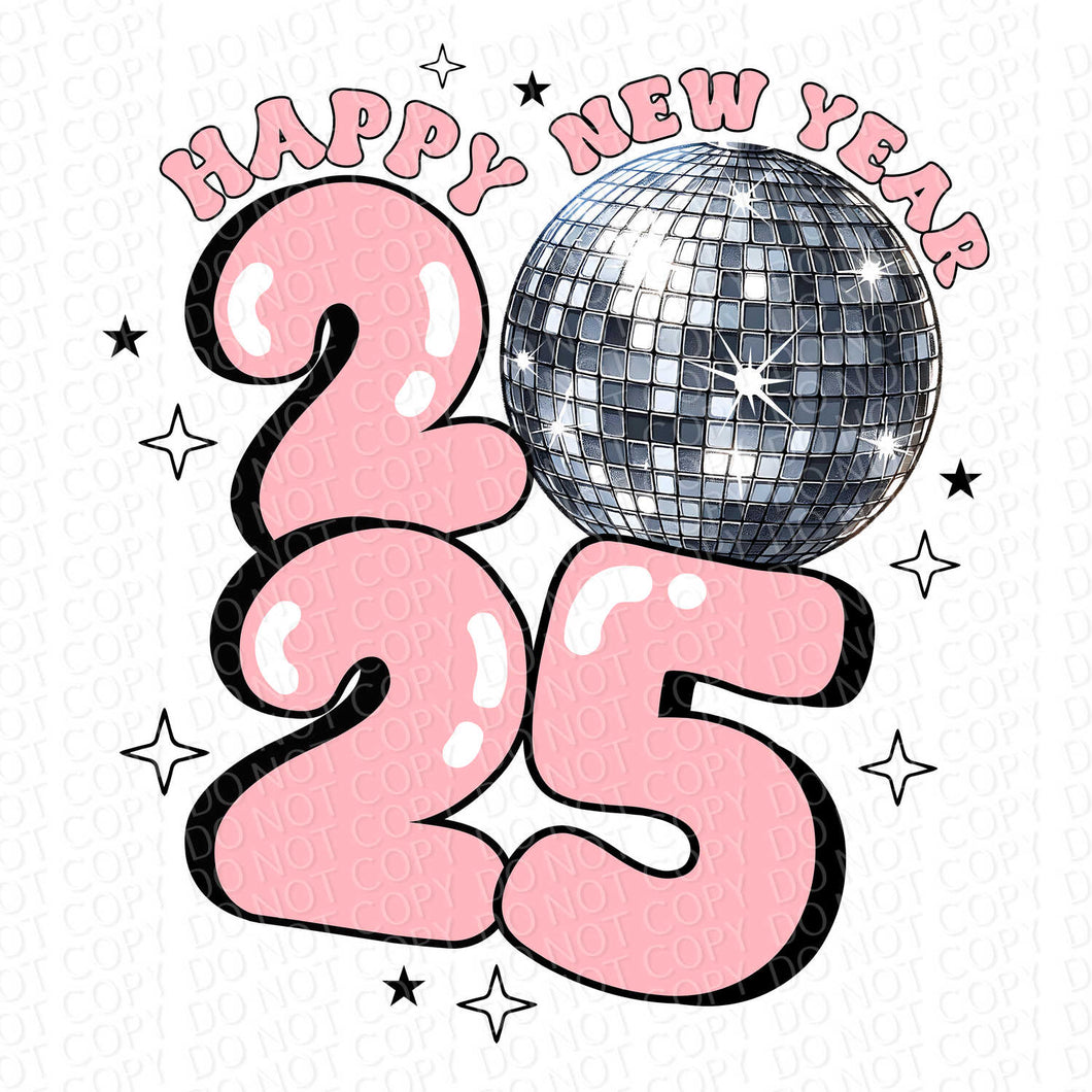 Retro Happy New Year 2025 | DTF Ready to Press or Sublimation Transfer