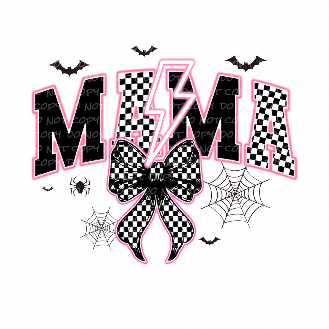 Spooky Mama Checkered Bow | DTF Ready to Press or Sublimation Transfer