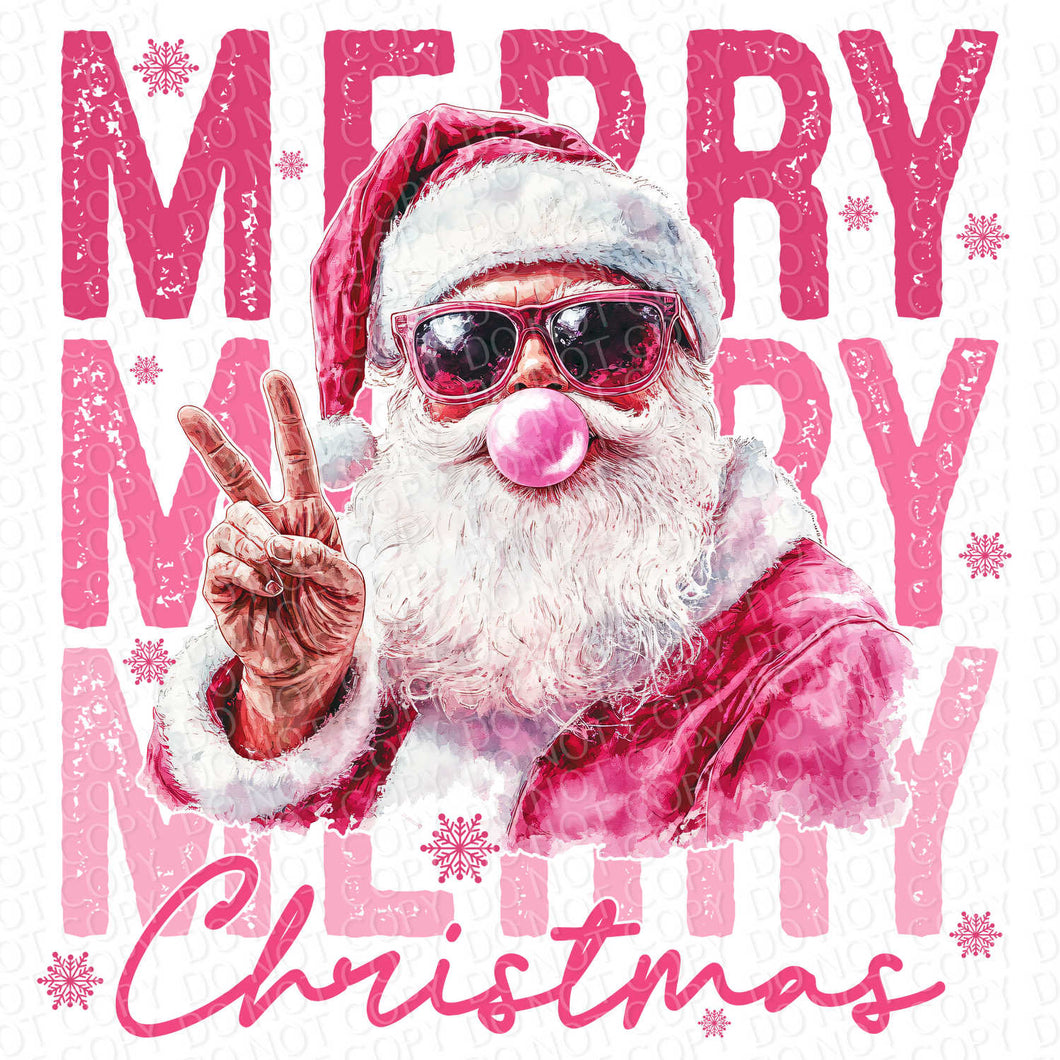 Merry Christmas Pink Santa | DTF Ready to Press or Sublimation Transfer