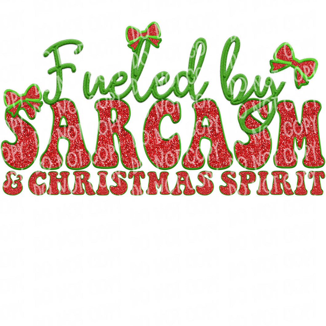 Fueled by Sarcasm and Christmas Spirit Faux Embroidery Patch | DTF Ready to Press or Sublimation Transfer