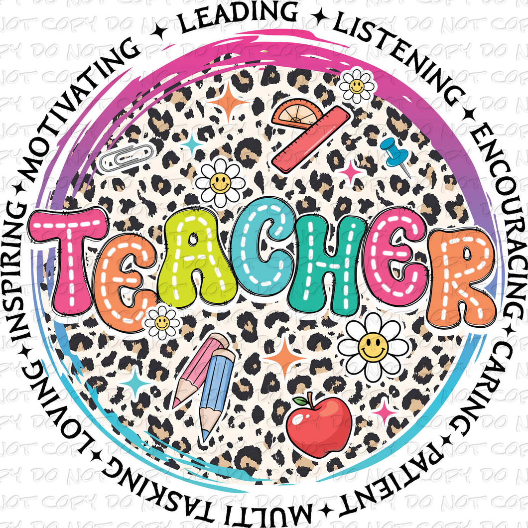 Teacher Leopard Circle | DTF Ready to Press or Sublimation Transfer