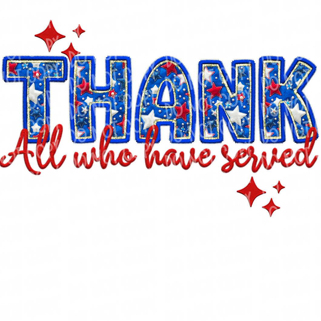 Thank All Who Have Served Faux Patch | DTF Ready to Press or Sublimation Transfer