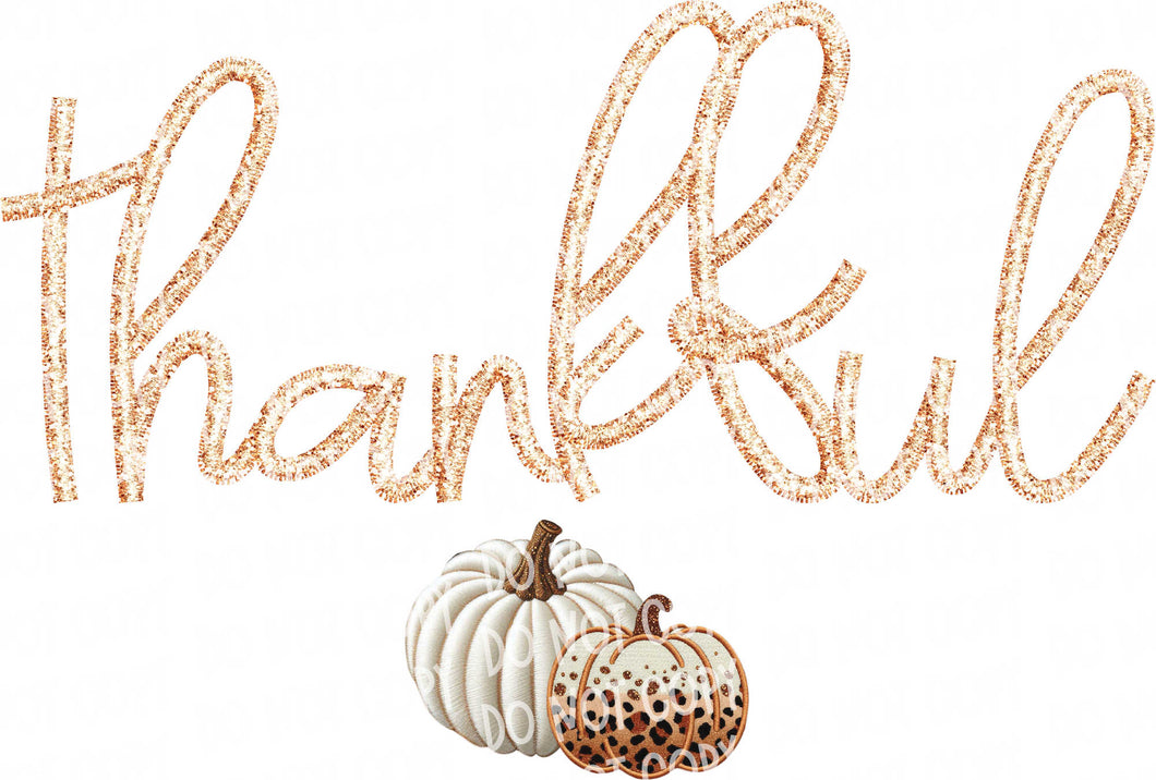 Thankful Faux Embroidery with Pumpkins | DTF Ready to Press or Sublimation Transfer