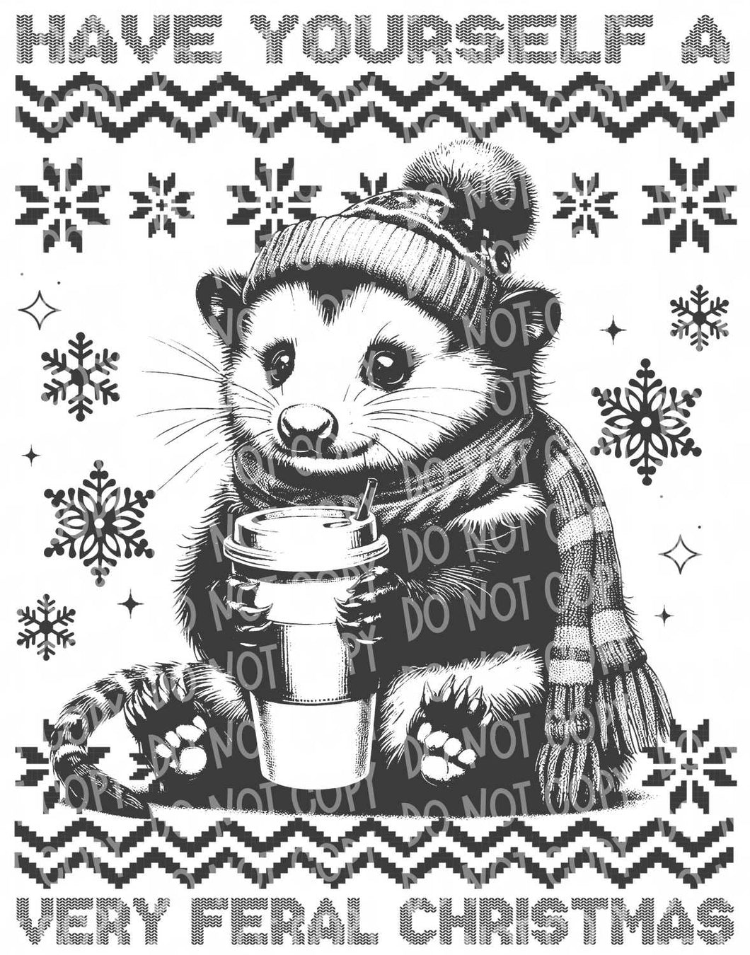 Have Yourself a Very Feral Christmas - Possum | DTF Ready to Press or Sublimation Transfer