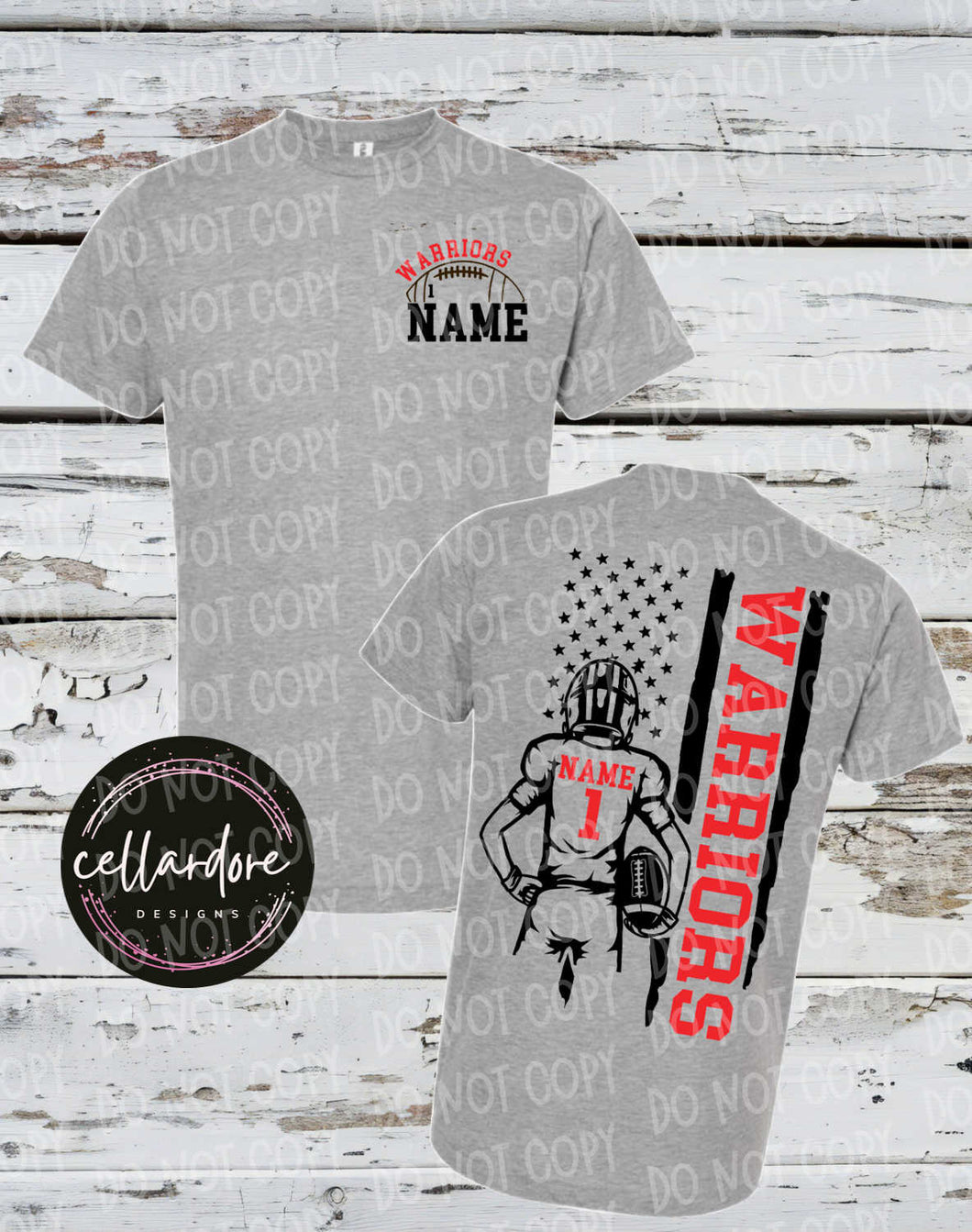 Warriors Football Player Front and Back  - Completed Apparel Item