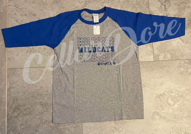 Wright City Wildcats Repeating Youth Raglan 3/4 Sleeve